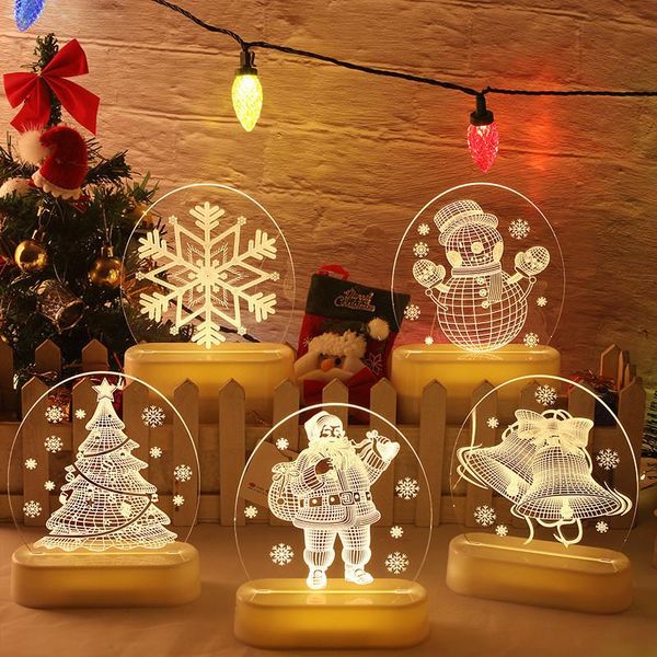 

strings 3d christmas lights led room decoration snowman bell acrylic ornament night light home party atmosphere children holiday gift