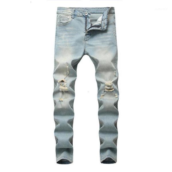 

mens fashion washing casual denim distrsed slim stretch cowboy biker hip hop street male jeans, Blue