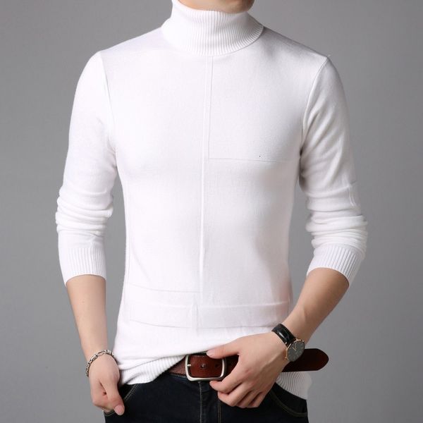 

men's sweaters turtleneck sweater men knitting pullovers casual male fashion slim clothing classic lattice solid white fp8s, White;black