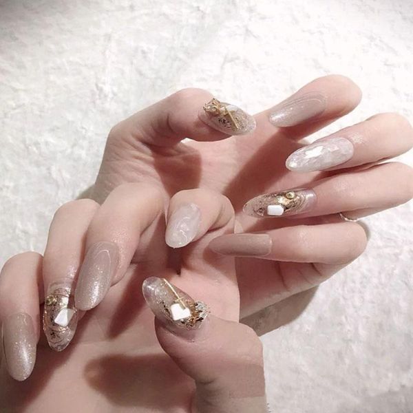 

false nails nail paste, patch, fake detachable potherapy, wearable, environment-friendly product, can be worn when getti, Red;gold