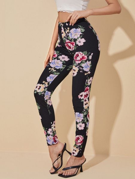 

allover floral print leggings m44z#, Black
