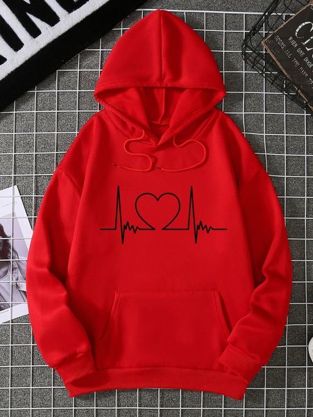 

heart print thermal drawstring hoodie r0fa#, White;black