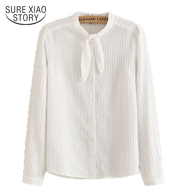 

arrived spring women solid white long sleeved blouses casual female shirts slim bow clothing d318 30 210521