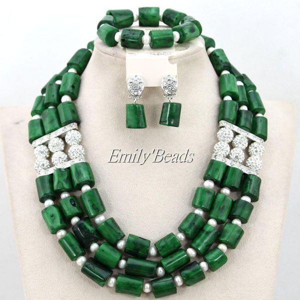 

earrings & necklace 2021 nigerian green coral beads jewelry set african wedding bridal bride gift cj437, Silver