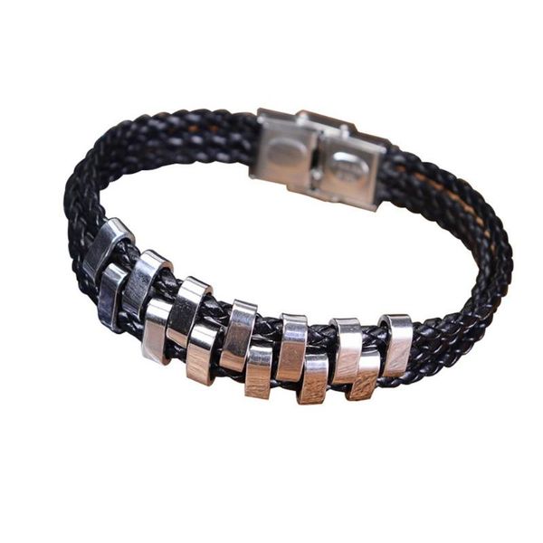 

vintage circular pu braided steel ring bracelet men and women lovers gift jewelry wholesale stainless bracelets bangle, Black