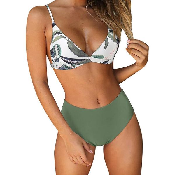 

women's swimwear high waisted brazilian bikini set woman 2 pieces print swimsuit v neck bikinis push up bra without bones maillot de ba, White;black