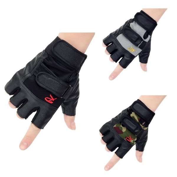 

men outdoor sports half finger gloves pu leather motocycle racing slip-resistant cycling, Black