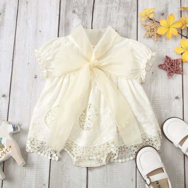 

jumpsuits focusnorm born baby girls boys romper dress lace flowers print short sleeve bowknot collar, Blue