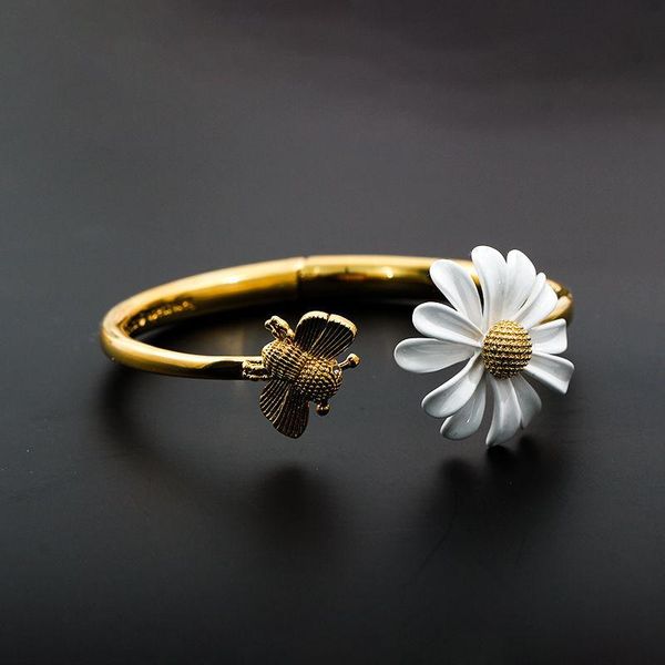 

wedding rings 2021 style daisy flower elegant opening women adjustable party engagement finger statement jewelry gift, Slivery;golden