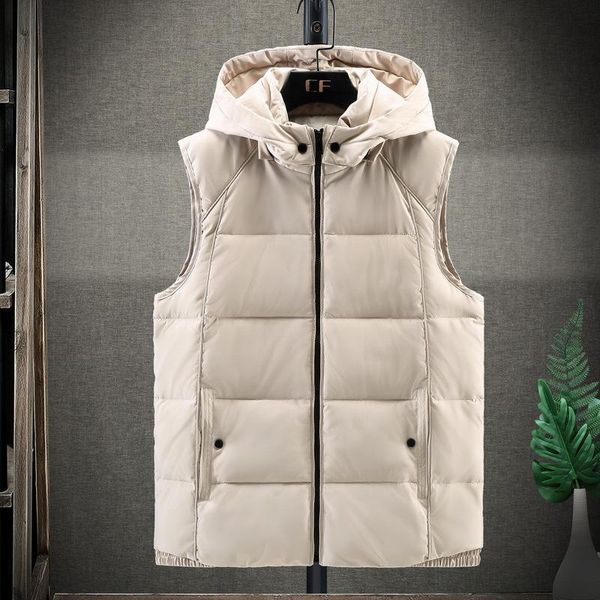 

men's vests 2021 autumn winter casual cotton-padded vest removable hat hood waistcoat warm sleeveless jacket zipper coat m-5xl,a915, Black;white