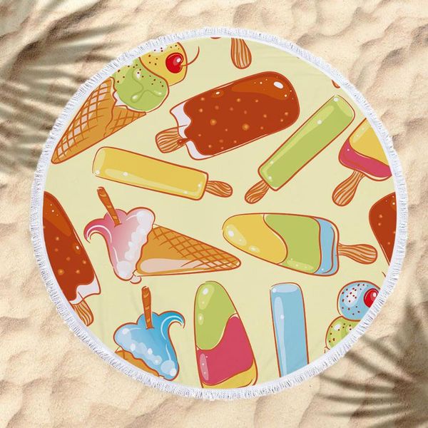 

towel cartoon ice cream vacation beach sunscreen shawl outdoor camping picnic mat microfiber bath round yoga blanket
