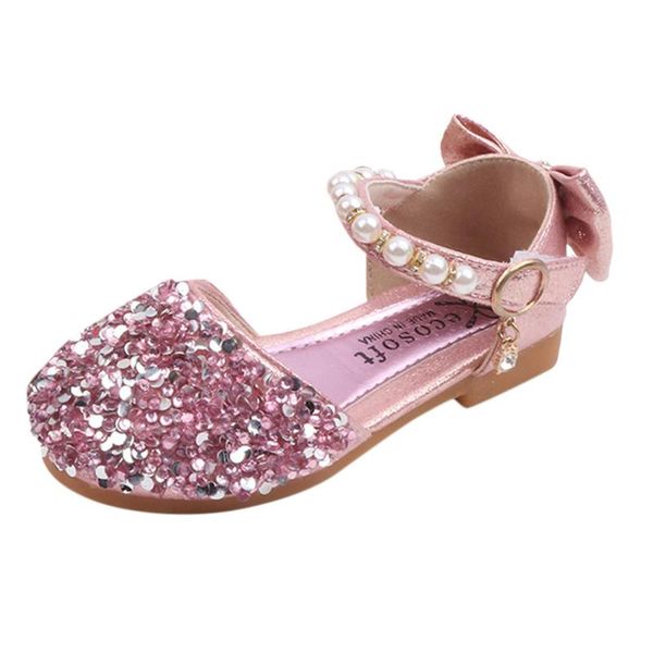 

spring and summer toddler kids princess shoes baby girls pearls bling sequins bowknot single party dancing leather sandals, Black;red