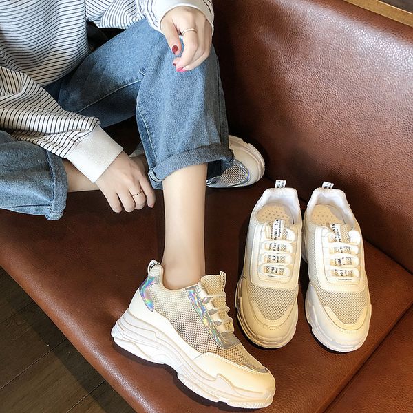 

dress shoes breathless malha platform women sneakers summer colored mode laser shoes lace-up white 's basket hr2b, Black
