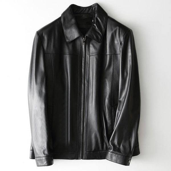 

men's leather & faux 100% real sheepskin coat genuine jacket short slim jackets for men outerwear jaqueta de couro cjx801a mf050, Black