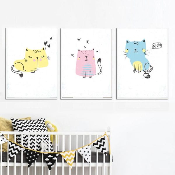 

paintings nordic style animal pictures printing creative cartoon lovely cats poster girl room decor canvas fashion home wall art