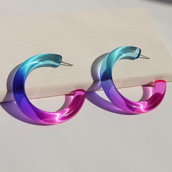 

hoop & huggie summer clear acrylic gradient earrings statement jewelry cute c big circle party contract color for woman girls, Golden;silver