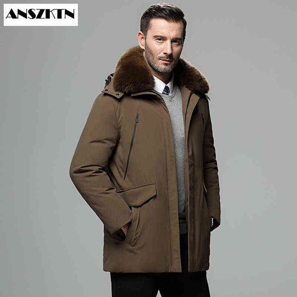 Anszktn New Men's Winter New Jacket Men's Long's Long - e Middle-Envelhed Dads Quente Casaco Com Capuz Casaco No Inverno Y1103
