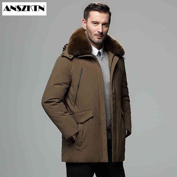 

anszktn new men's winter new down jacket men's long - and middle-aged dads warm coat hooded coatdown jacket in winter y1103, Black