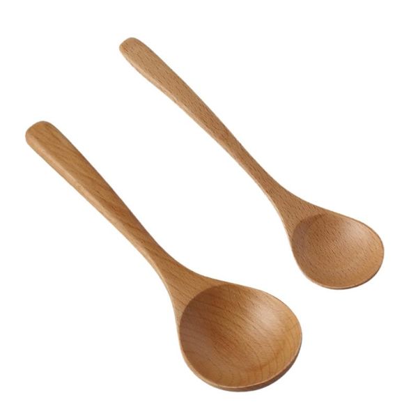 

spoons 2pcs simple wooden long handle soup spoon rise porridge (khaki)