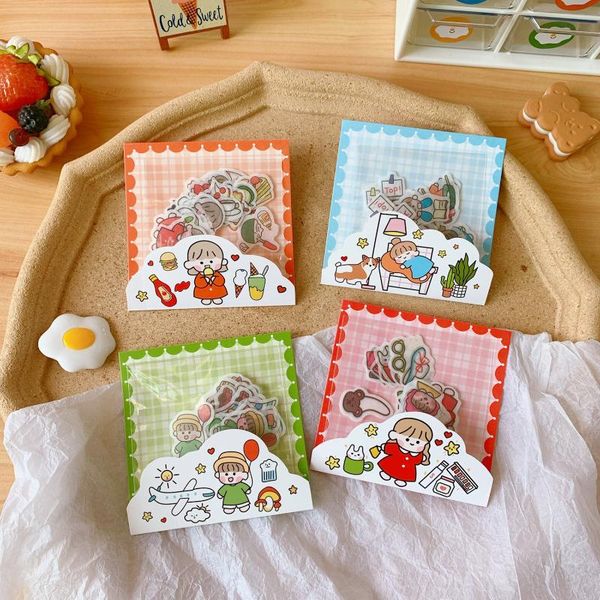 

card holders cute cartoon girl sticker korean ins style decoration diy scrapbook handbook notes storage box decorative stickers, Brown;gray