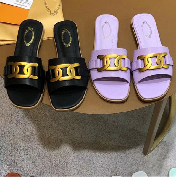 

2021 beach slippers women fashion designers flat slides flip flops low heels designer sandals genuine leathe shoes, Black