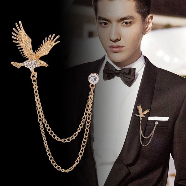 

luxury designers classic general eagle suit coat brooch collar pin women's diamond brooch accessories xmas gifts, Gray