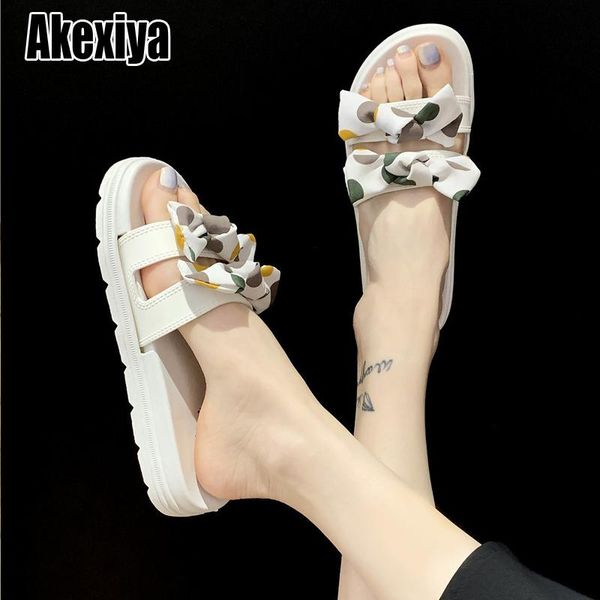 

women bohemian bow flat slippers summer outdoor non-slip beach shoes flip flops dots black slides zapatos mujer o275
