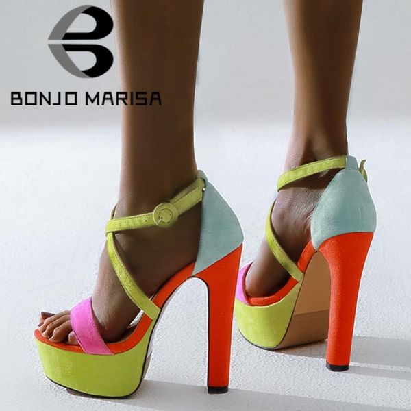 

genuine leather female platform open toe buckle strap high heels women sandals dress summer, Black