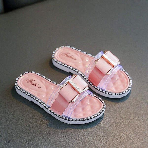 

slipper girls' slippers outdoor summer trend little girl antiskid princess fashion soft sole children' shoes one word sandals, Black;grey