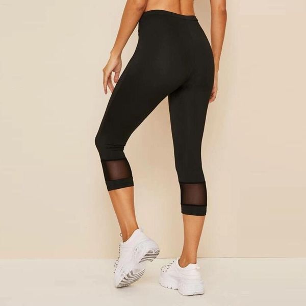 

yoga outfit cropped trousers tight bottom women mesh leggings sports running gym fitness workout clothes