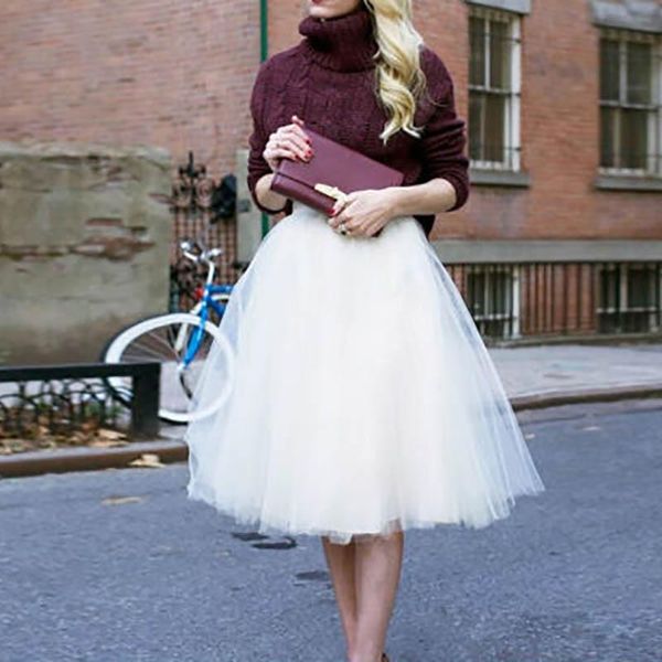 

skirts 2021 women elegant tulle skirt vintage tutu petticoat ball gown ladies costume femme clothes evening party casual fashion, Black