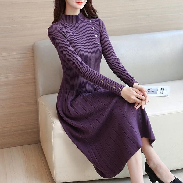 

casual dresses kmetram spring autumn knitted dress women vintage long sleeve midi elegant ladies plus size vestidos 9011, Black;gray