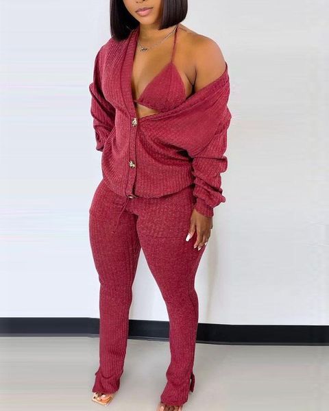 

women's two piece pants long sleeve button front coat with bra, White