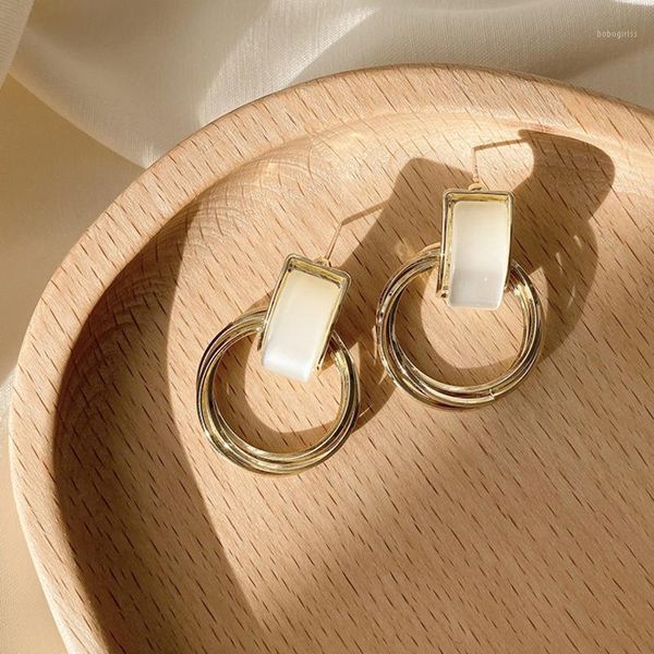 

[xwen] high-end golden ring tudy earrings 2021 fashion korean temperament celebrity for women oe21341