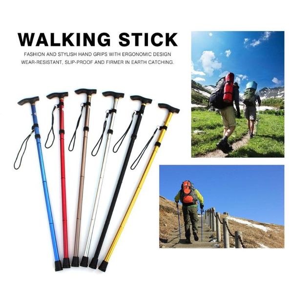 

trekking poles multifunction walking stick adjustable foldable soft gel handle aluminum metal sturdy security climbing hiking travel cane