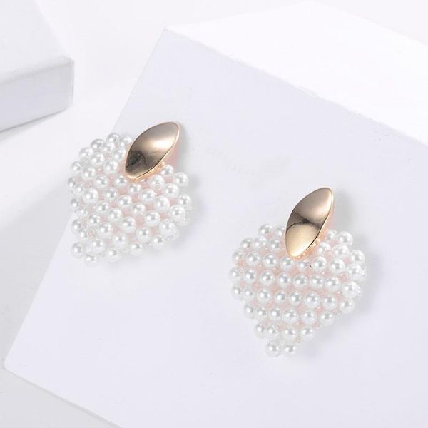 

stud shineland korea style pearl heart earrings for women fashion jewelry copper metal female party jewlry orecchini n50, Golden;silver