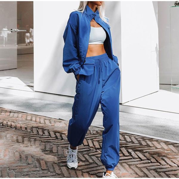 

women's two piece pants fashion tracksuit cool street women 2022 spring autumn sportswear set retro zipper jacket coat and cargo outfit, White