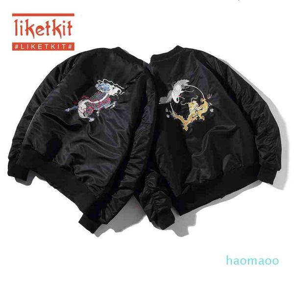 

men's down & parkas fashion-liketkit baseabll winter black jacket chinese traditional embroidery bubble coat casual cotton thick s