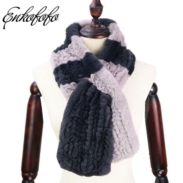 

scarves 100cm long 2021 women winter fur striped handmade genuine rex scarf wrap natural shawls real, Blue;gray