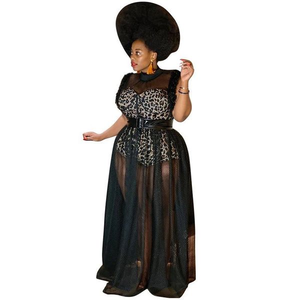 

l-4xl plus size women's clothing african fashion dress spring autumn see through sleeveless maxi big ethnic, Red
