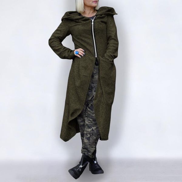 

women's jackets casual warm coats women long sleeve hooded coat zipper asymmetric pleated plus size outerwears, Black;brown