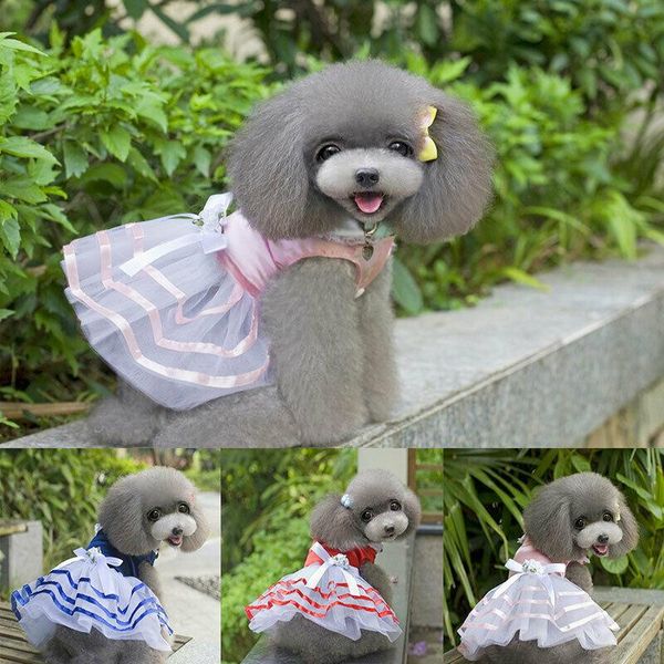 

dog apparel cute pet bow dress striped clothes skirt small cat puppy wedding