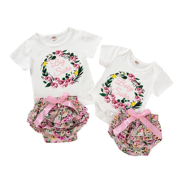 

toddler baby girl sisters clothes romper jumpsuit+short pants +headband outfit set clothing sets, White