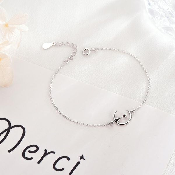 

link, chain s925 silver bracelet for women 925 sterling fashion romantic jewelry cat sitting on the moon, Black