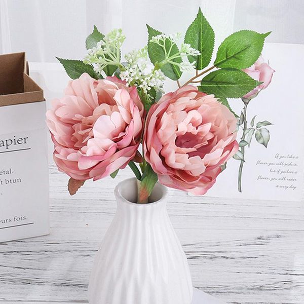 

decorative flowers & wreaths autumn white large peony artificial silk flower bouquet vase for wedding decoration high-quality outdoor decor