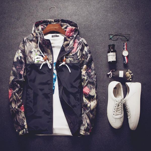 

men's hoodies & sweatshirts herbalife 24 2021 spring windbreaker casual slim handsome sports camouflage patchwork fashion clothing hood, Black