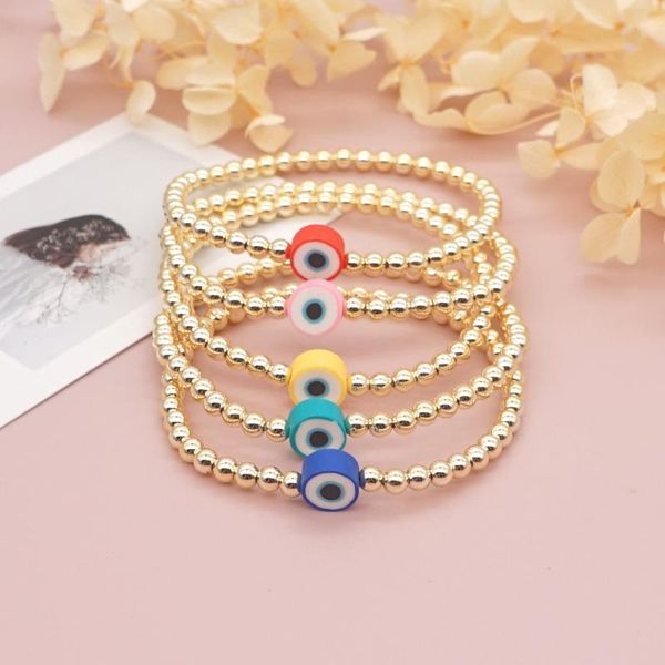 

beaded, strands tarcliy 10mm multicolor soft pottery eye bracelet fashion bohemian acrylic gold plated bead women beach party jewelry, Black