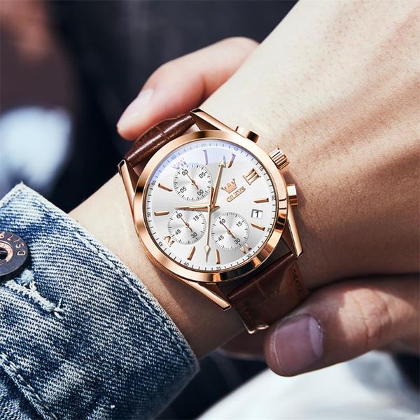 

men sport watch chronograph waterproof quartz watches leather strap fashion wristwatch reloj hombre wristwatches, Slivery;brown