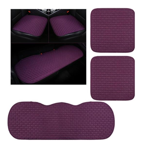 

seat cushions 3pcs fabrics car cushion without backrest cover ties three-piece non-slip mat cover(purple)