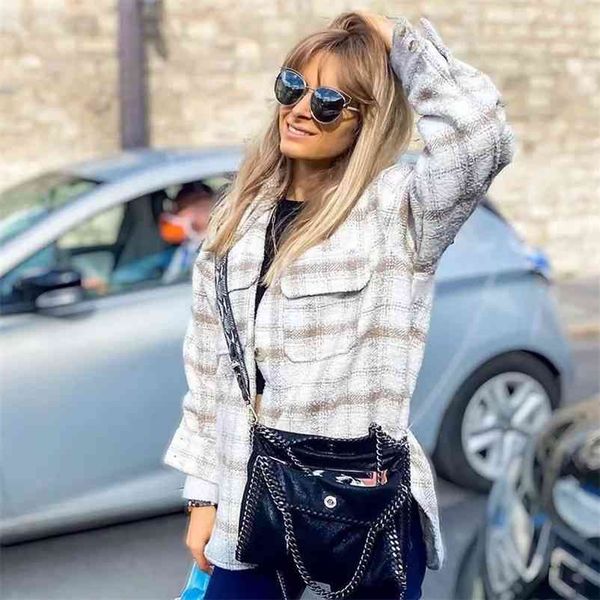 

vintage women oversize thick plaid shirts winter fashion ladies streetwear warm blouses female autumn chic outwear girls 210401, White